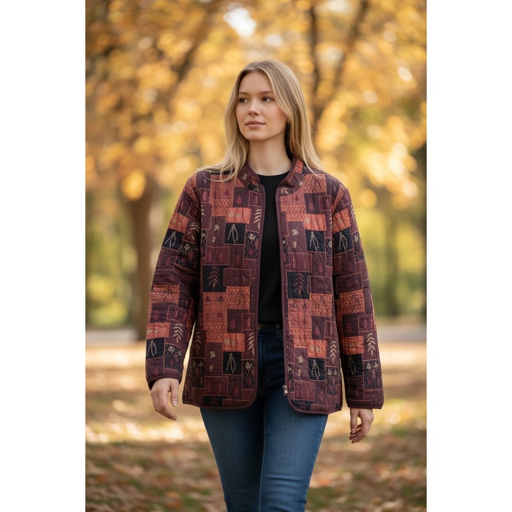 Coldwater‎ Creek Jacket Tapestry Style Patchwork Floral Zip Up Petite Large